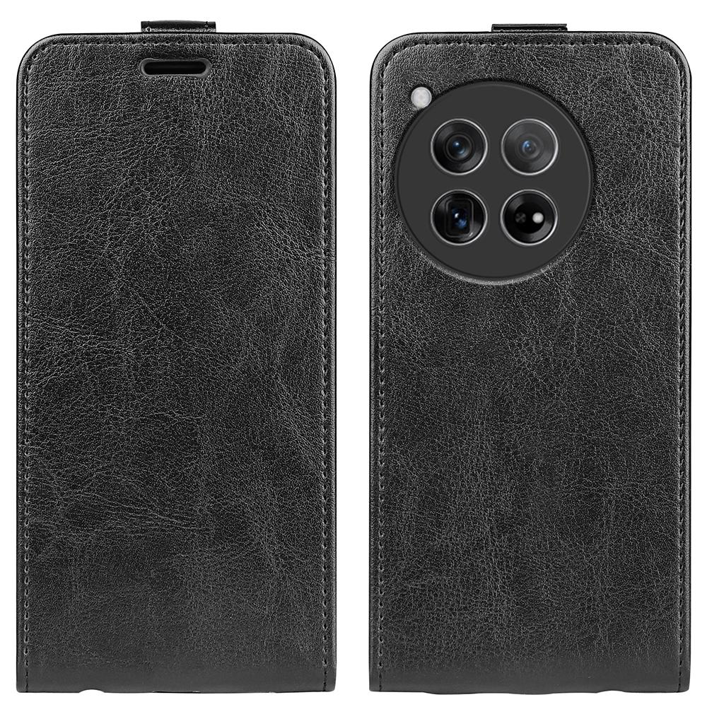 

For OnePlus 12 5G Case with Card Holder Vertical Flip Crazy Horse Texture Phone Cover Black
