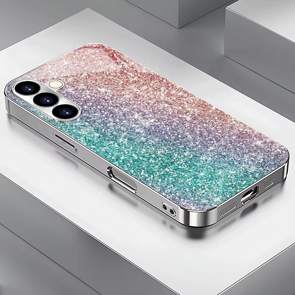 Farbiges Glitzer versilbertes Glas Handyhülle geeignet für Samsung Galaxy S26 S25 S24 S22 S21 S20 FE/Ultra/Plus Anti-Drop