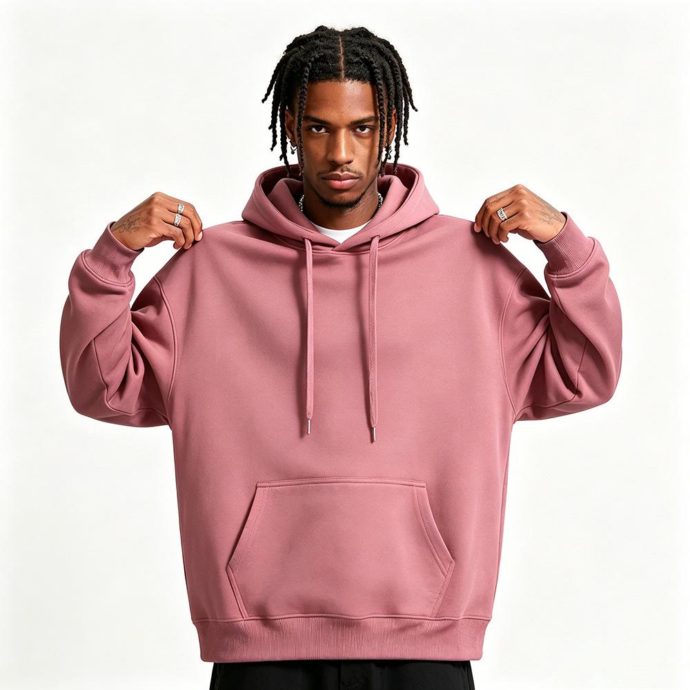 Felpa da uomo casual ampia, colore unito, con coulisse, cappuccio e tasca grande
