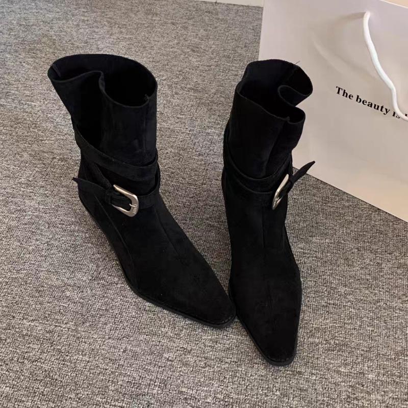 Fashion Ankle Boots for Women Suede Pointed Toe Heeled Shoes Fashion Chunky New Winter 2025 Elegant High Heels Snow Boots Woman Botas