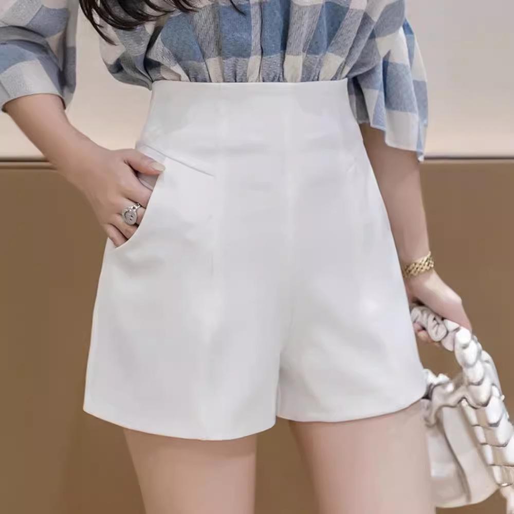 Summer 2024 Women's Black A-line High Waist Wide Leg Suit Shorts - Loose-Fit, Slimming Korean Style