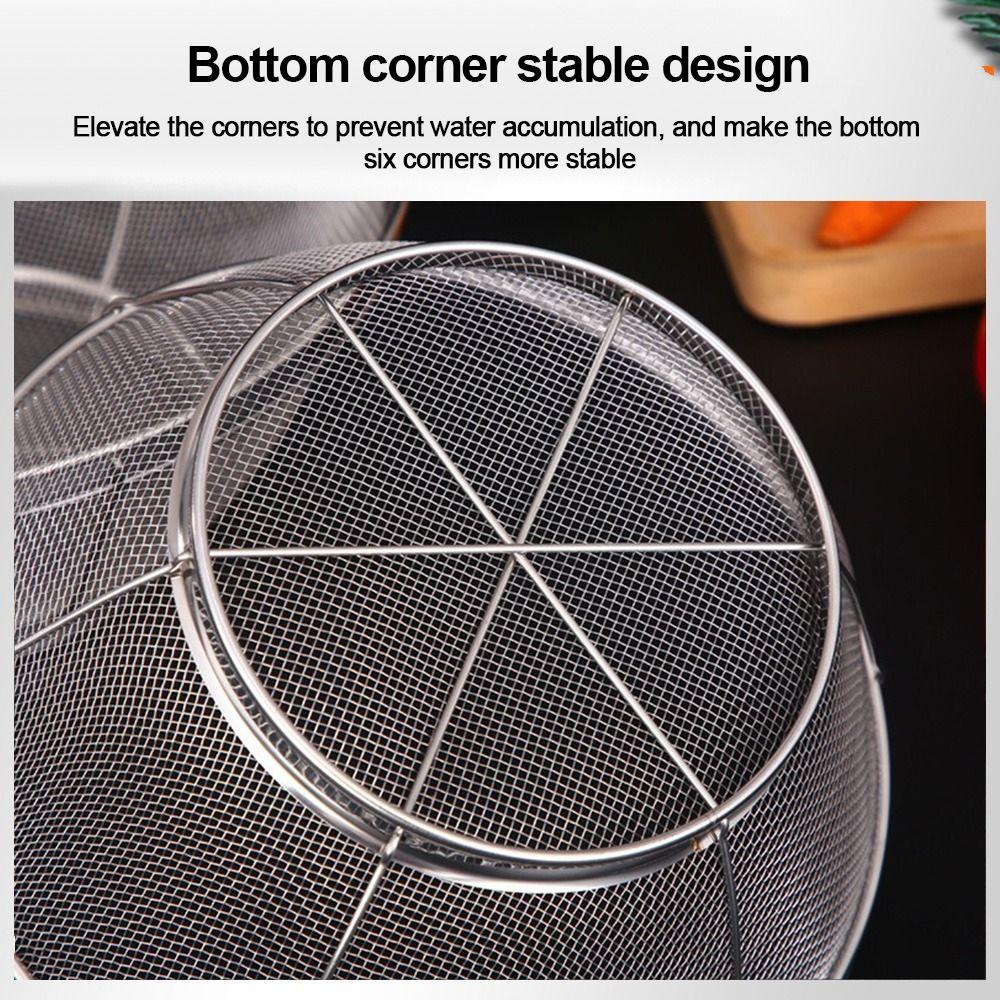 Stainless Steel Fine Mesh Strainer Self-draining Base Vegetable Fruit Washing Kitchen Colander Multi Function Draining Basket