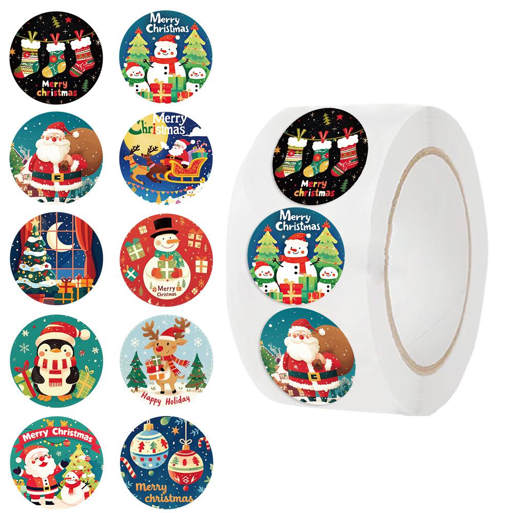 500 Pictures/roll Roll Sticker Tape Cartoon Christmas Handbook Material Envelope Waterproof Seal Sticker