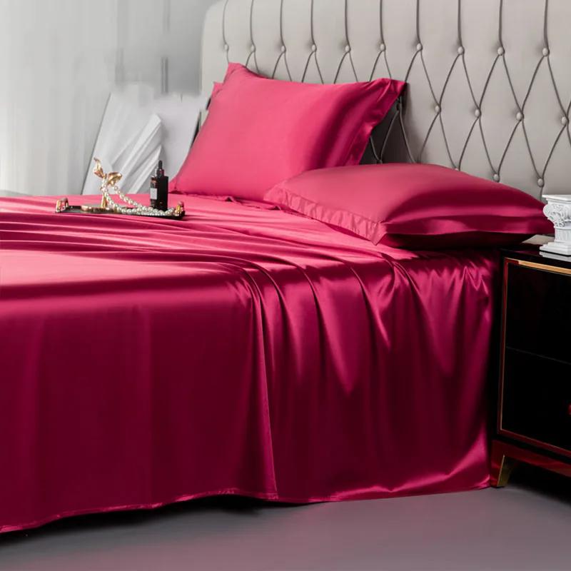 

Простыни из атласного шелка на лето, простая плоская простыня для двуспальной кровати, постельное белье размера Twin/Full/Queen/King Size (наволочка нужен заказ) 2Pcs pillowcase