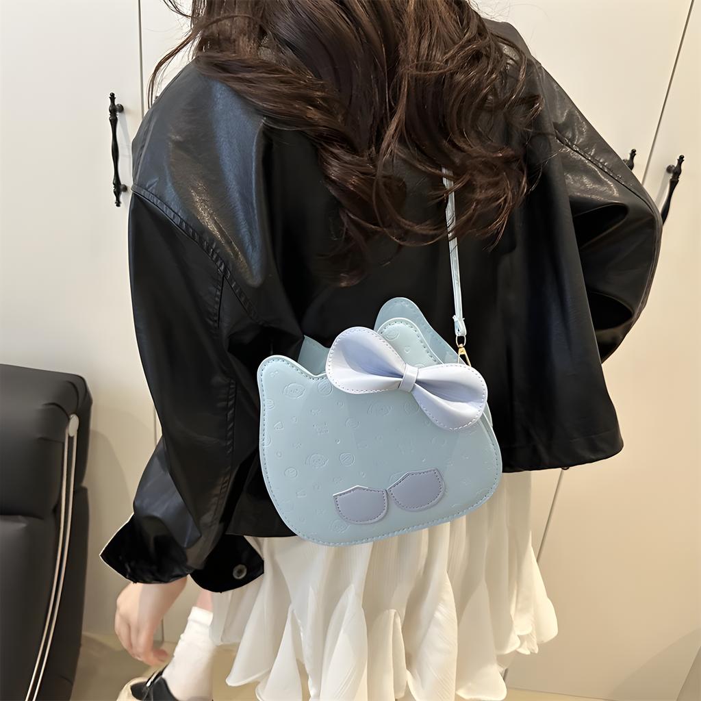 girl's Purse Cute Cartoon Bowknot Cat Crossbody Bag Little Girls Small Leather Shoulder Bag Tote Handbag