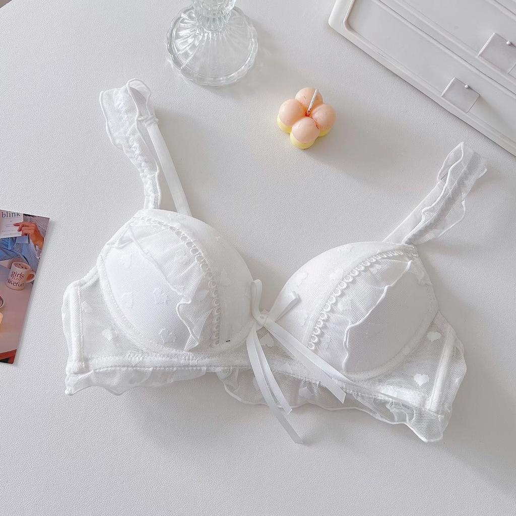 Japanese sweet pure desire bow girls underwear lace small breasts gathered anti-drop no steel ring bra