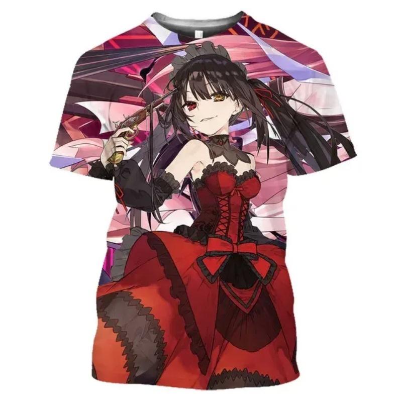 Mangas Date A Live Tokisaki Kurumi Sexy Girls Otaku Graphic 3D T-Shirts Anime Short Sleeve Harajuku Shirt for Men Tees Tops