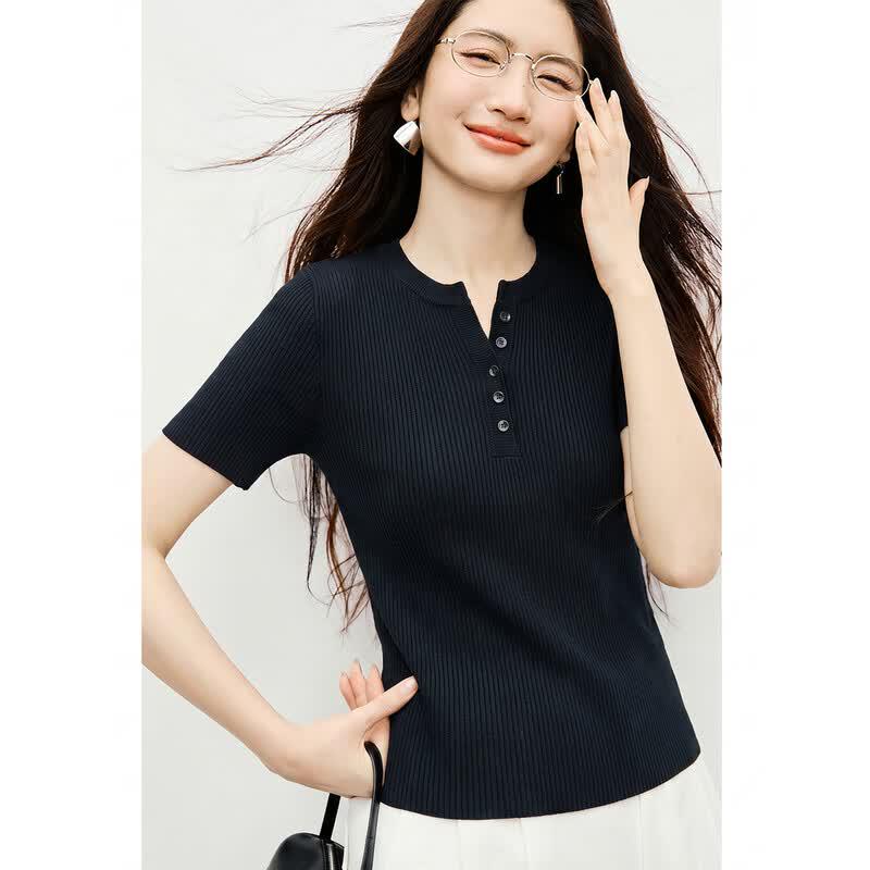 Hodo Women's Summer Ice Silk V-Neck Knit Top