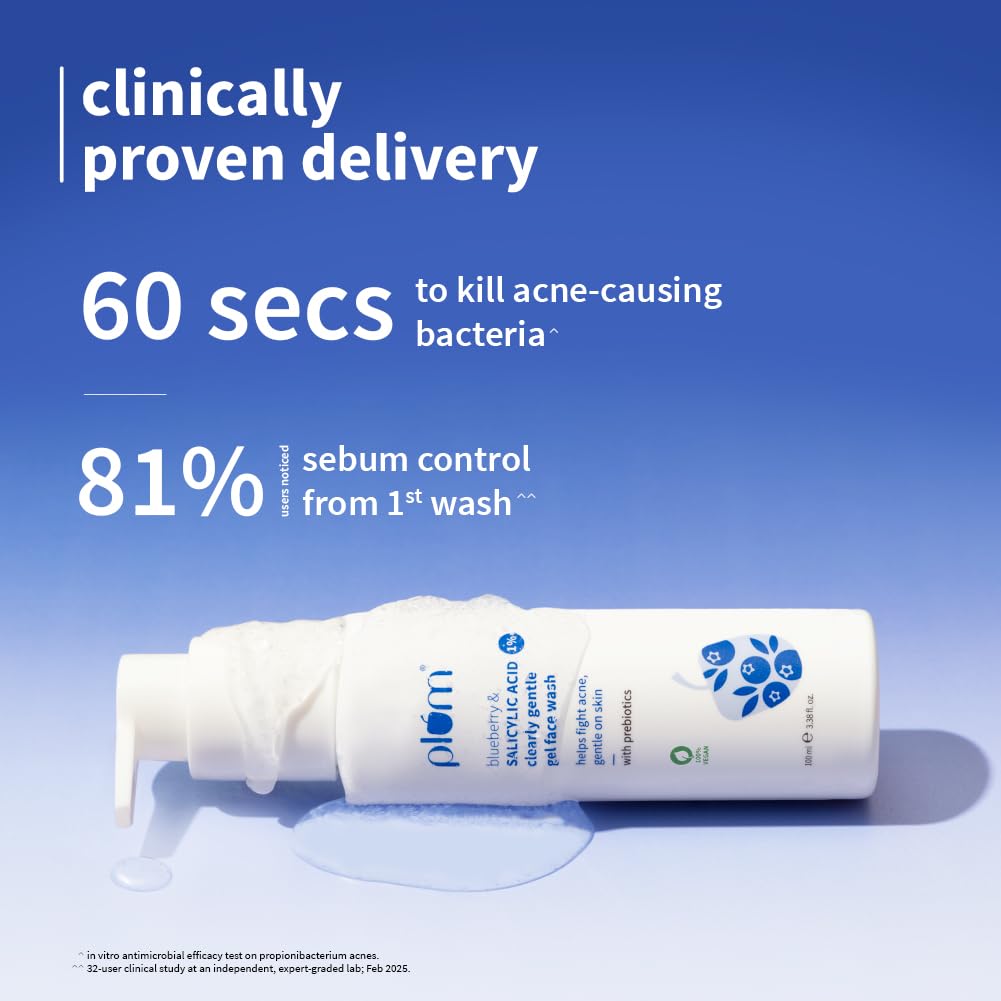 Plum 1% Salicylic Acid Gentle Gel Face Wash with Blueberry for Oily Acne-Prone Skin 100 ml
