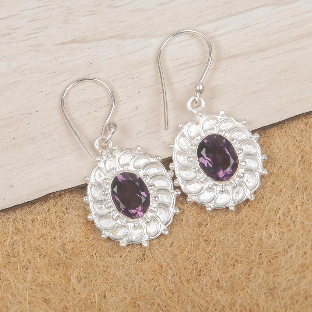 Amethyst Gemstone Jewelry, 925 Solid Sterling Silver Earrings, Handmade Gorgeous Silver Earrings For Thanksgiving Gift