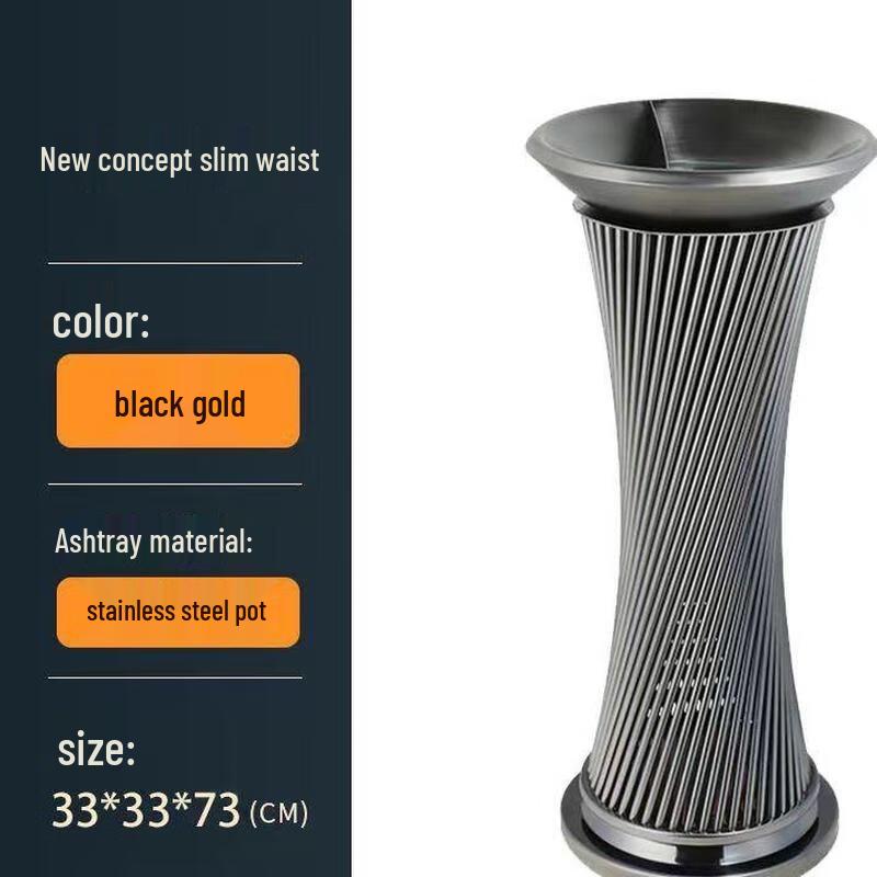 Commercial Stainless Steel Slim-Waist Standing Trash Can, Black Gold