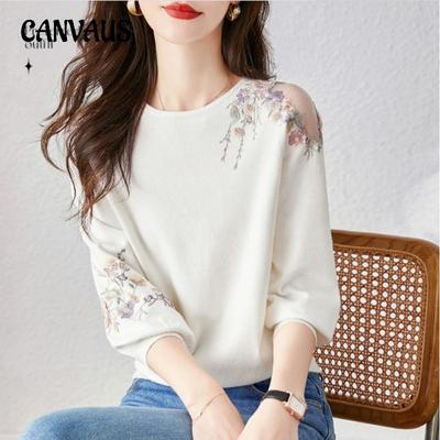 Autumn Women's Knitwear Sweet Fresh Flower Slim Round Neck Seven-quarter Sleeve Pullover Top