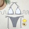 Split Swimsuit Three-point Striped Bikini Swimming Chest Pad Without Steel Support Striped Swimsuit Women's with Chest Pad