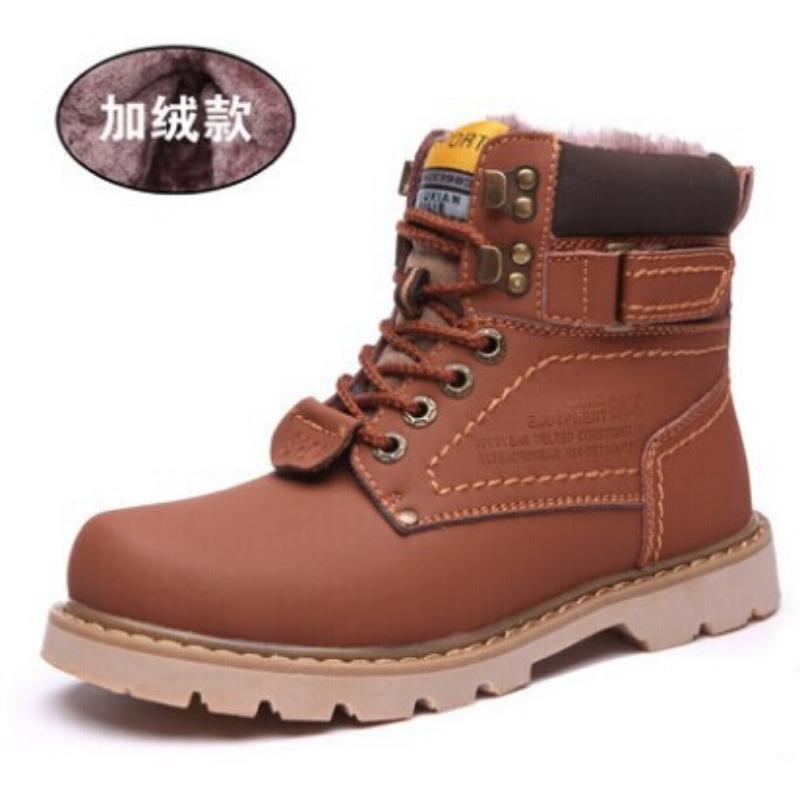 

Мужские высокие рабочие ботинки, зимние, кожаные, с флисовой подкладкой, водонепроницаемые, универсальные, для пар, мужские ботинки в британском стиле 42