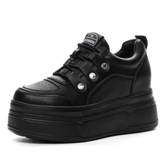 

Модные женские повседневные туфли из натуральной кожи 9 см на платформе-клине, на липучке, модные женские кроссовки, новая весенне-осенняя теплая зимняя обувь с мехом 33 чёрный