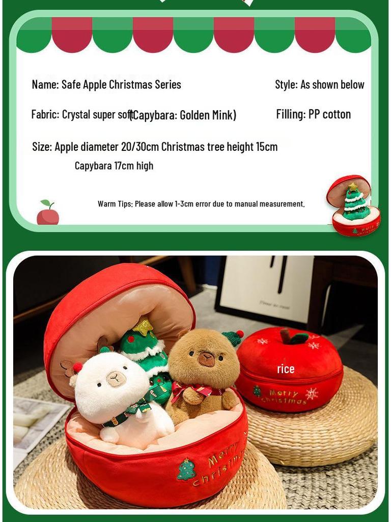 Christmas Capybara Santa Plush Toy Pillow for Kids