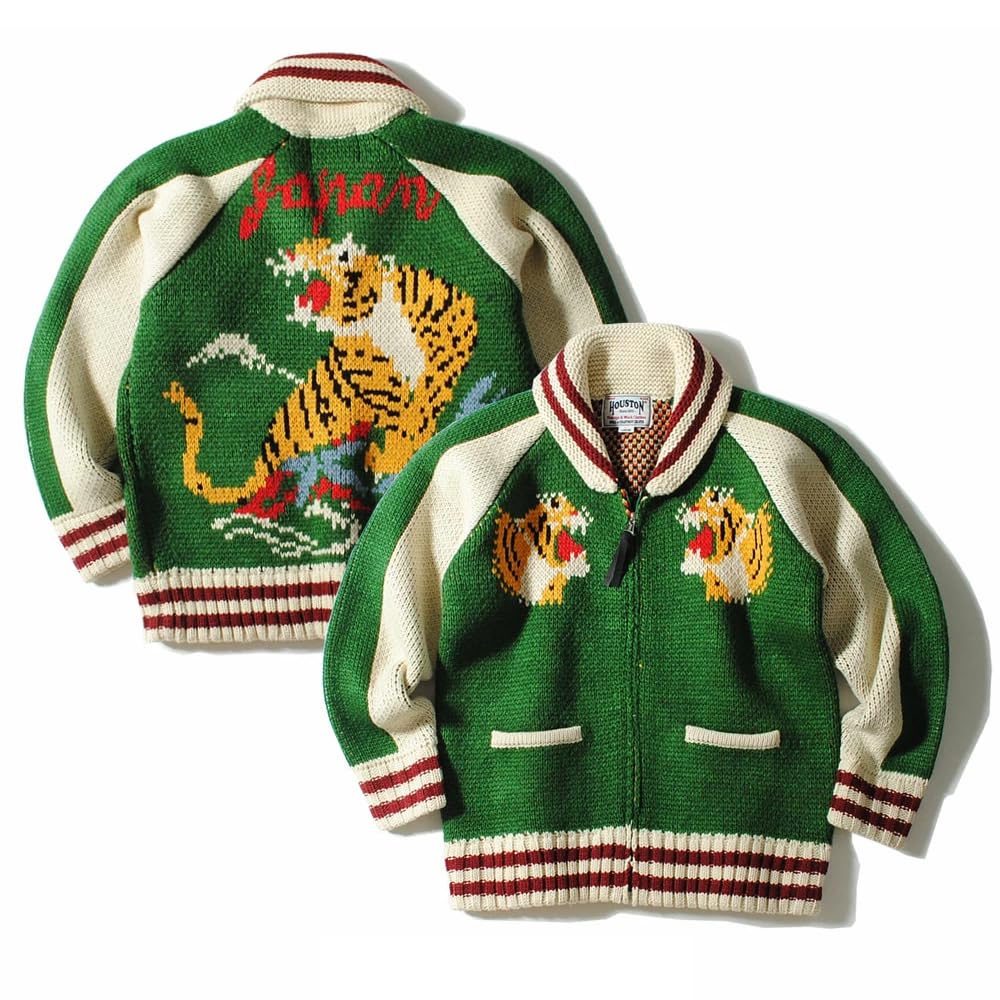 

HOUSTON Хьюстон Cowichan вязаный свитер COWICHAN СВИТЕР TIGER Тигровый кардиган Sukajan Vintage 22234 зелёный