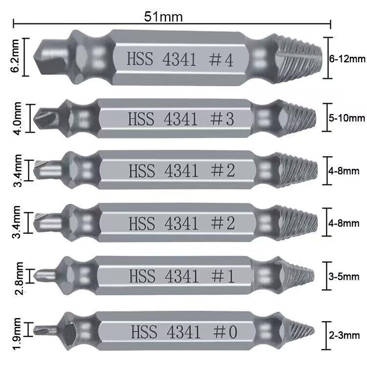 4341 Double-Ended Screw & Wire Extractor Set, 6-Piece for Stripped Screw Removal