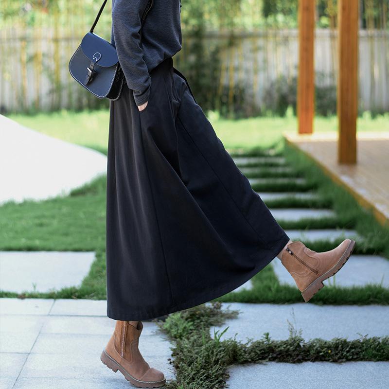 

Johnature Женские хлопковые повседневные юбки А-силуэта с пуговицами, однотонные винтажные осенние мягкие женские юбки L чёрный