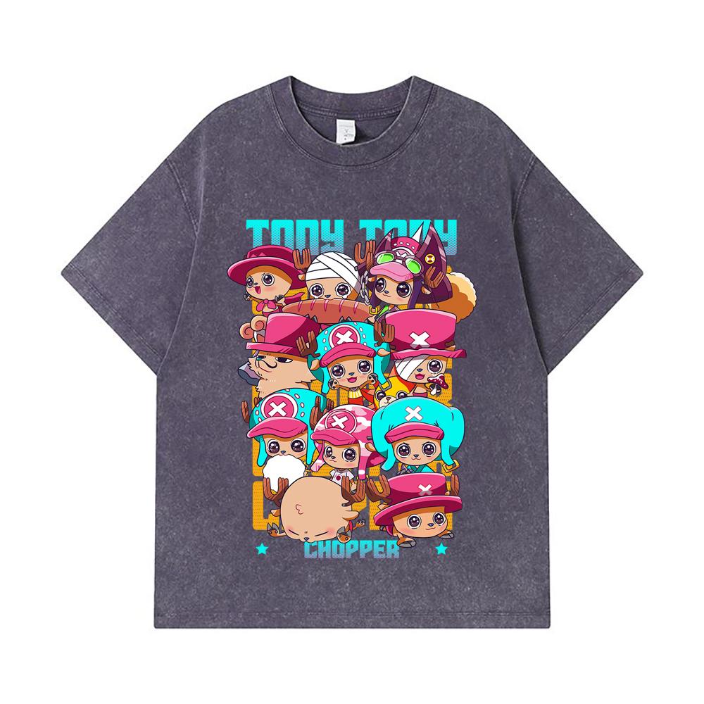 275 GSM Washed T-shirts 100% Cotton One Piece V44 Chopper Chibis Print Unisex Heavy Cotton T Shirt