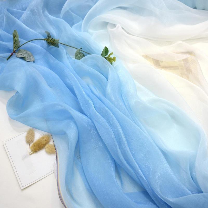 3/5/10m Multicolor Gradient Silk-Crepe Chiffon Fabric for Handmade DIY Sewing Hanfu Apparel Making Wedding Decoration