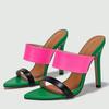 Simple Mixed Color Pointed Toe Women Fine High Heels Summer Sexy Party Slide Women Shoe Elegant Design Dress Striptease Shoes