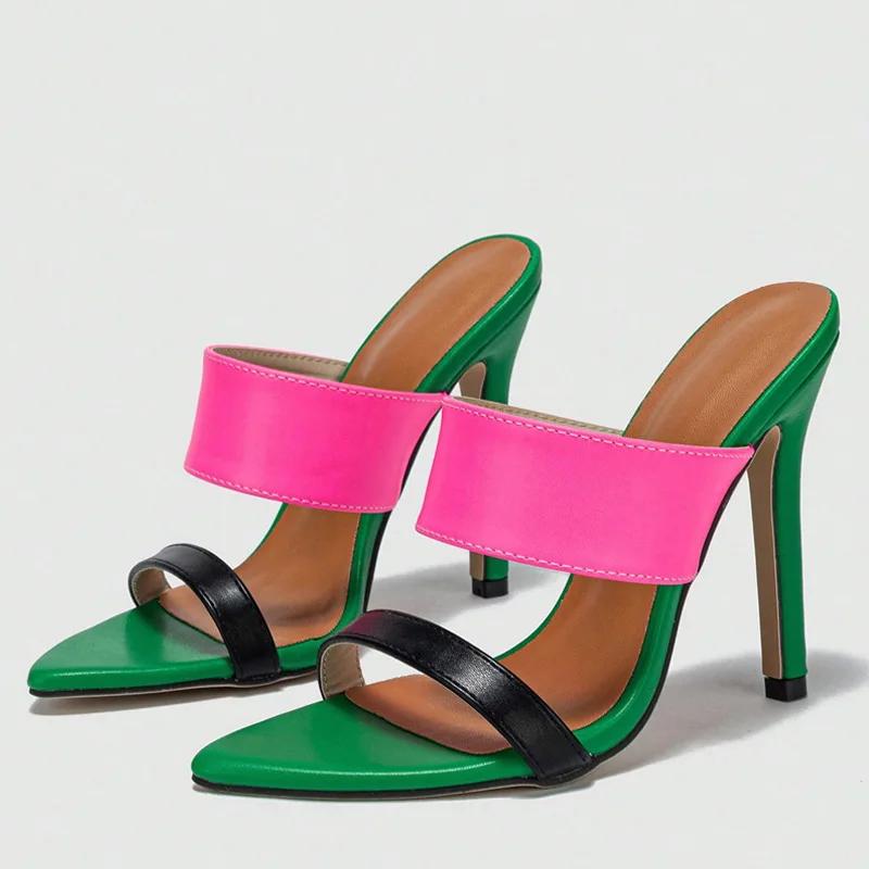 

Simple Mixed Color Pointed Toe Women Fine High Heels Summer Sexy Party Slide Women Shoe Elegant Design Dress Striptease Shoes 43