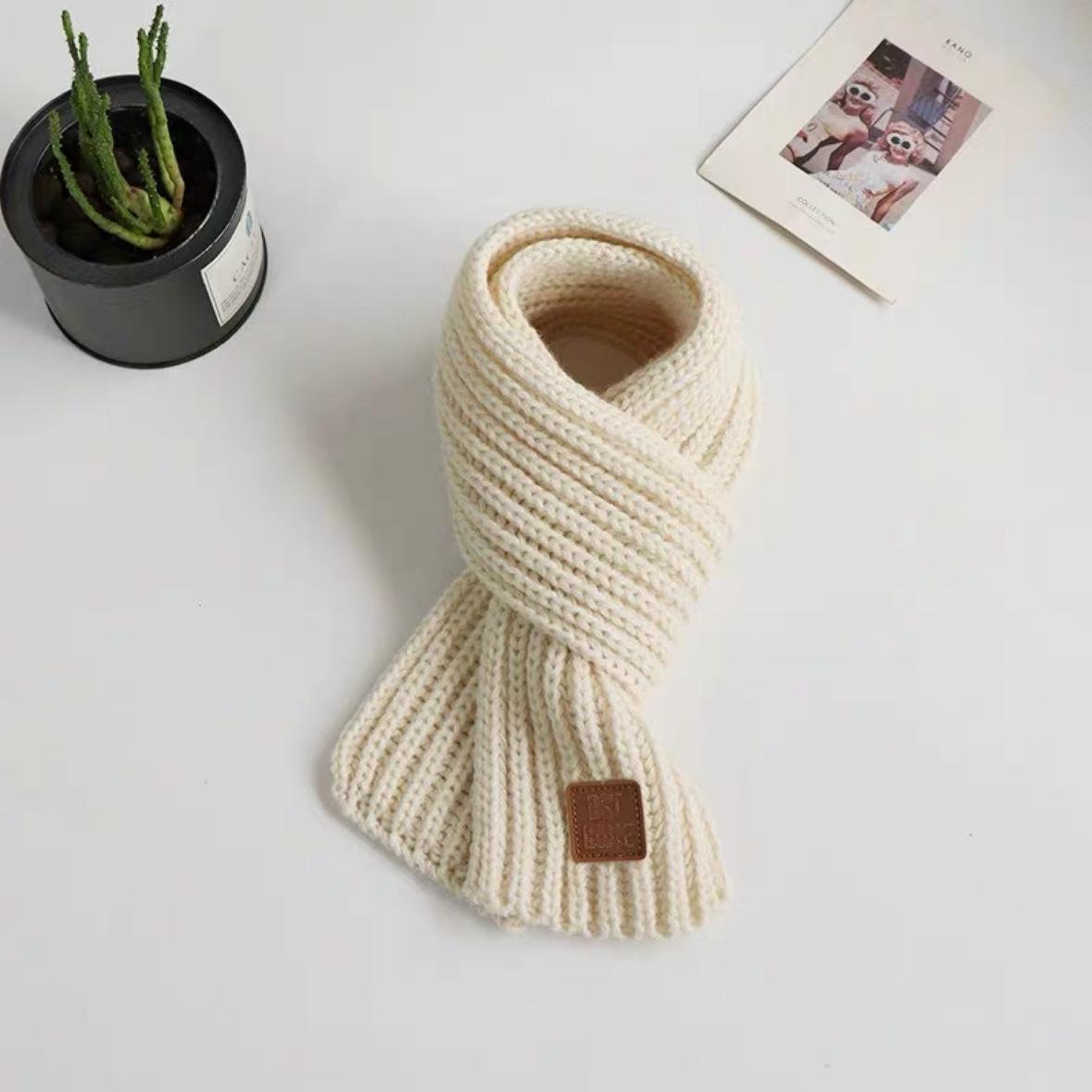 

Зимний детский шарф крупной вязки: Корейский стиль, Ветрозащитный, Однотонный, Кожаная этикетка 100-135 CM бежевый