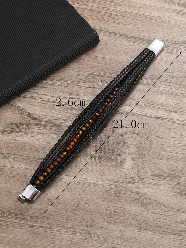 Beaded Natural Handmade Stone Magnetic Clasp Bracelet Vintage Punk Men Jewelry