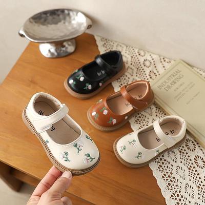 2026 Retro Floral Soft Sole Princess Shoes for Girls - Korean Style Spring Leather Shoes