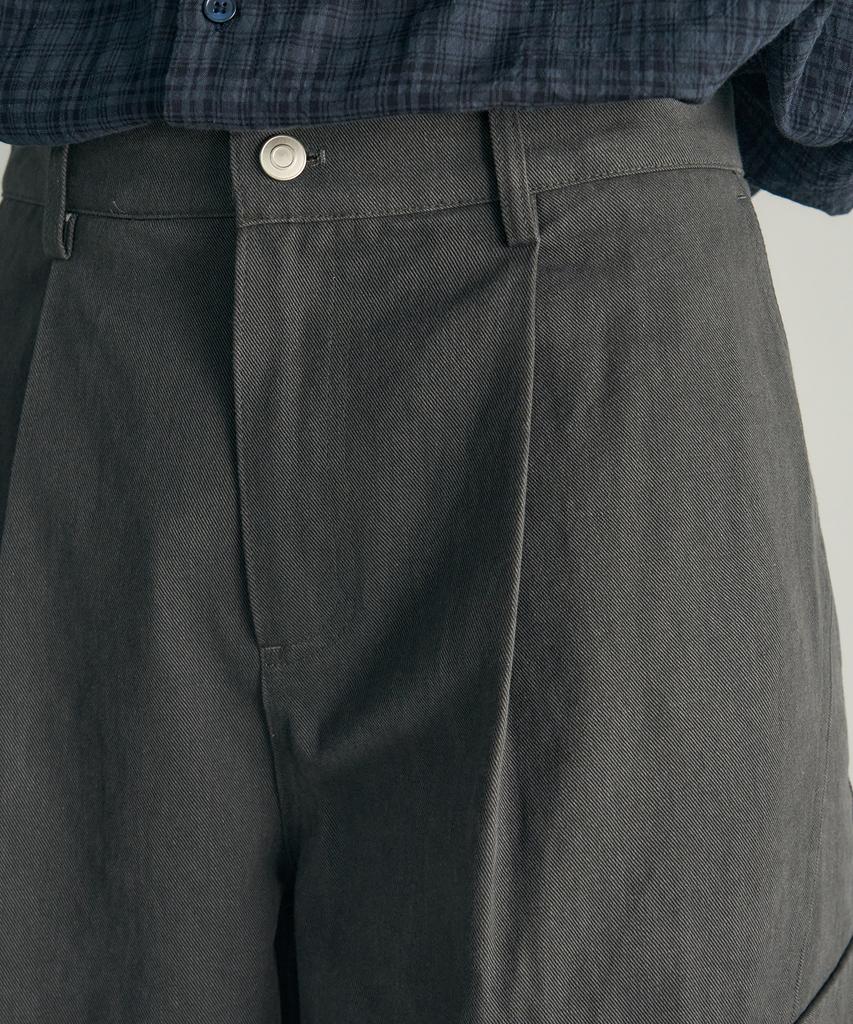Rotember Panel Pleated Wide Cargo Pants [Charcoal]