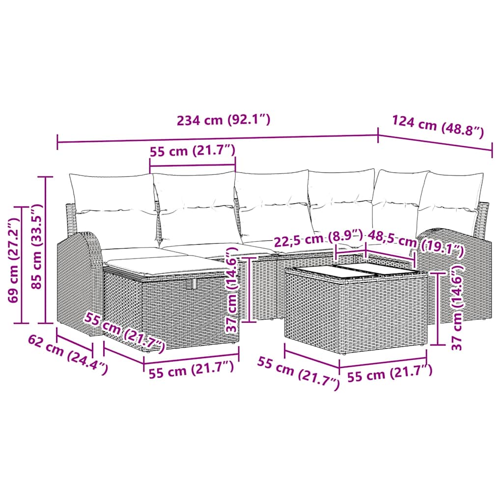 Garden Sofa Set with Cushions 7 Pcs Black Poly Rattan