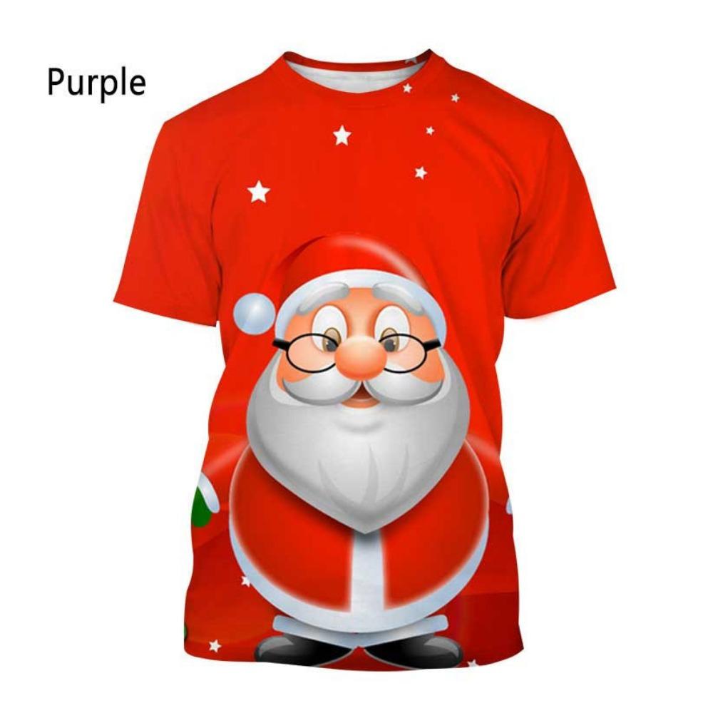 Casual short sleeved T-shirt, oversized New Year's Christmas men's T-shirt, 3D printed, fun role-playing Santa Claus