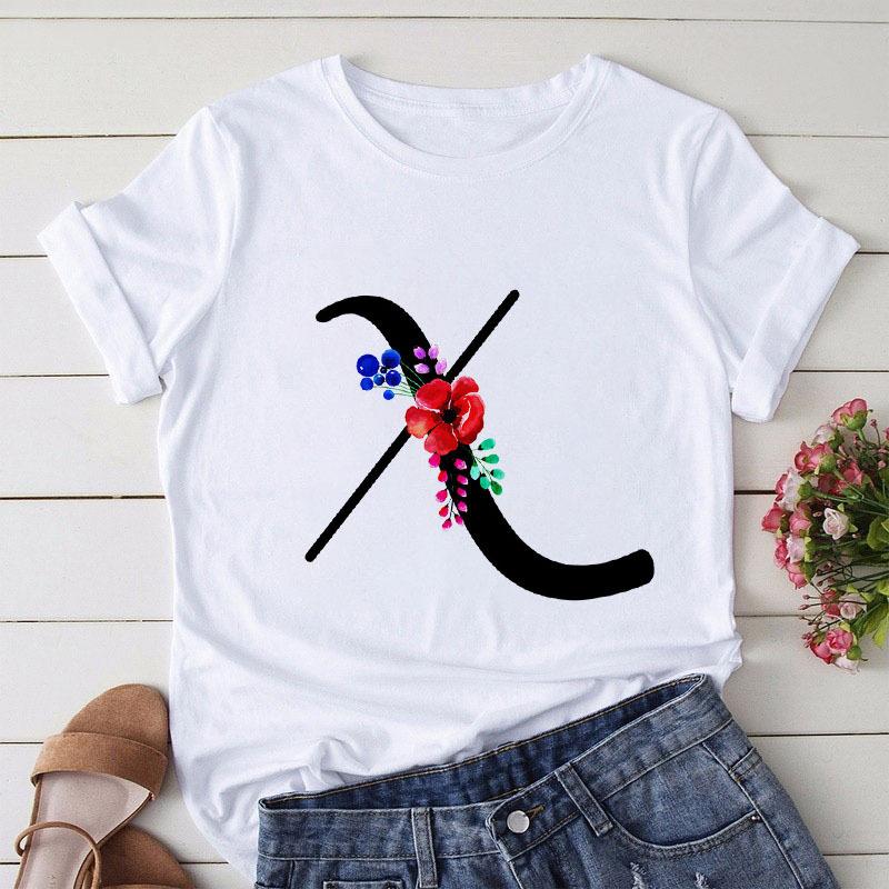 Large Size T-Shirt 26 English Letters Butterfly Print T-Shirt Women'S Short-Sleeved Women'S Clothing