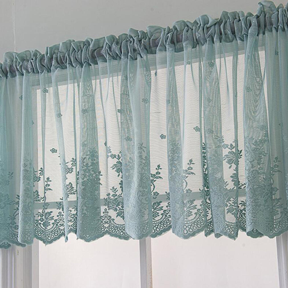 Farmhouse Rustic Style Kitchen Short Sheer Curtains Elegant Lace Blackout Window Valance for Bedroom Bathroom