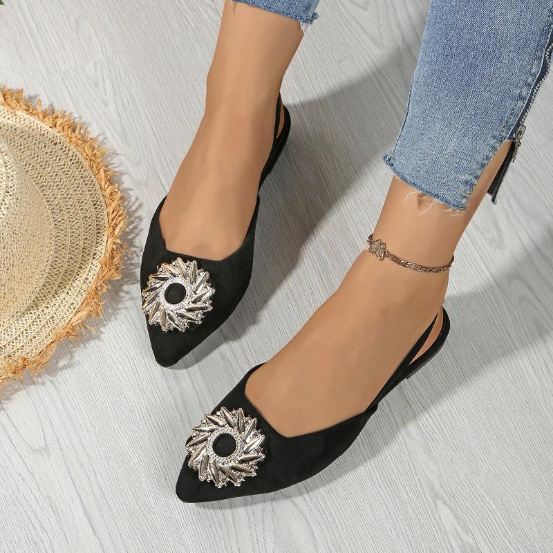 

Модные женские роскошные туфли-лодочки из флока с пряжкой из жемчуга и кристаллов, с острым носком, обувь для теста, губчатая стелька для нежных ног, удобная для ходьбы, слипоны 35 чёрный