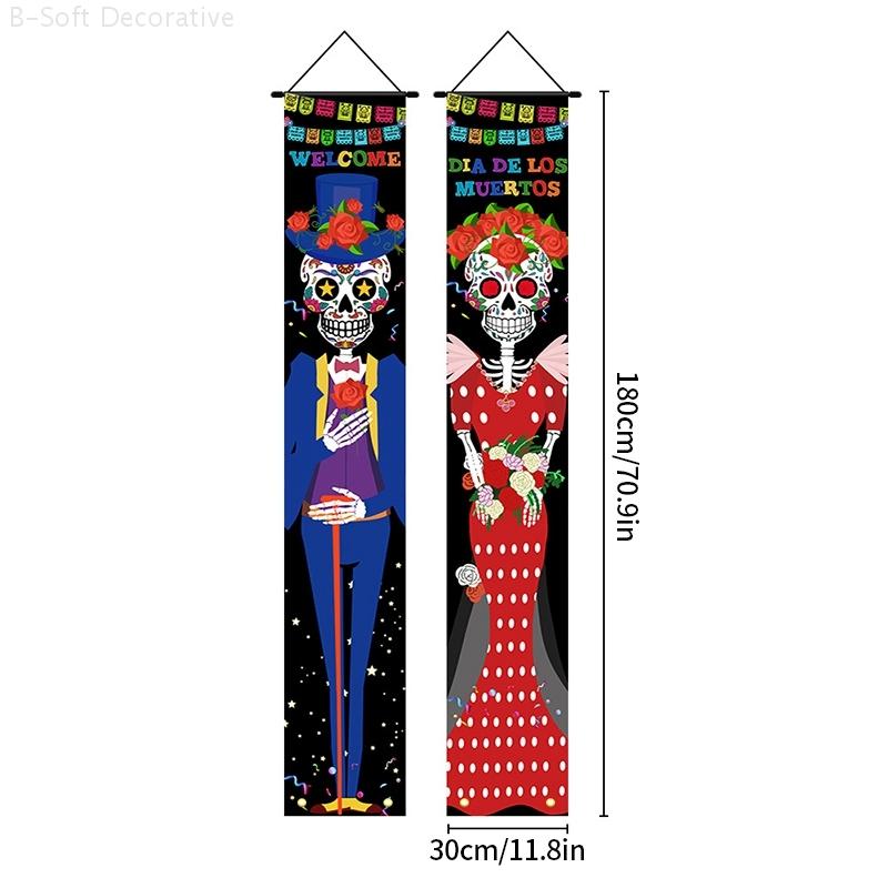 Day of The Dead Hanging Flags Halloween Horror Themed Party Decor Flag Halloween Wall Door Hanging Decor Door Curtain Banner