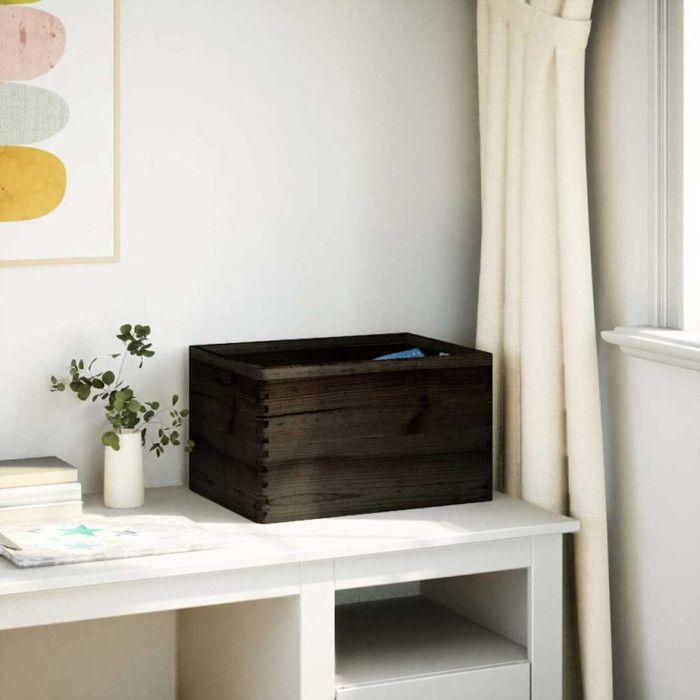 Wooden Box with Black Handles 40x30x23 Cm Solid Pine Wood