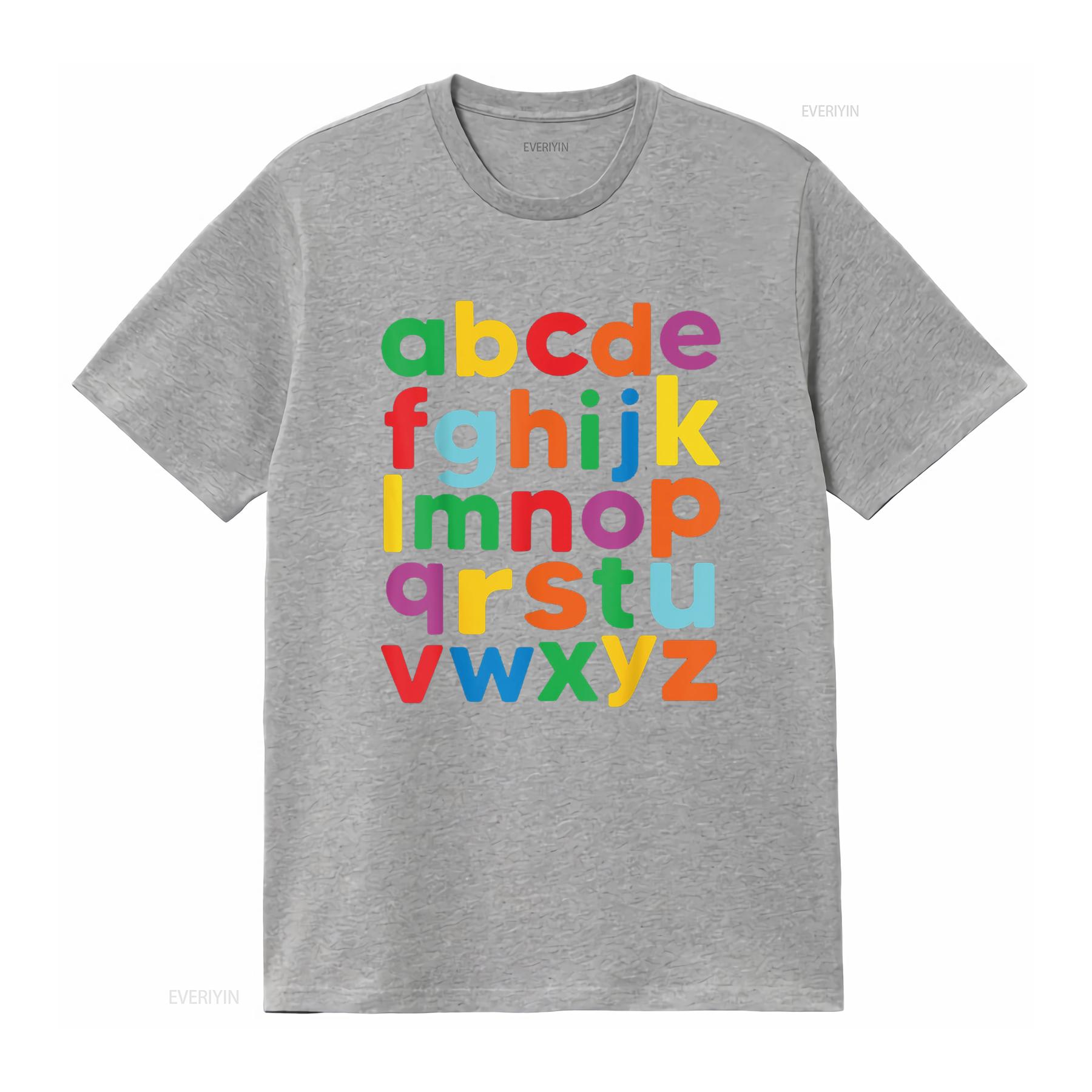 

Colorful Letters AlphabeT T Shirt learning ABCs boy girl kids vintage Washed Slightly Soft Unisex fashion Breathable S