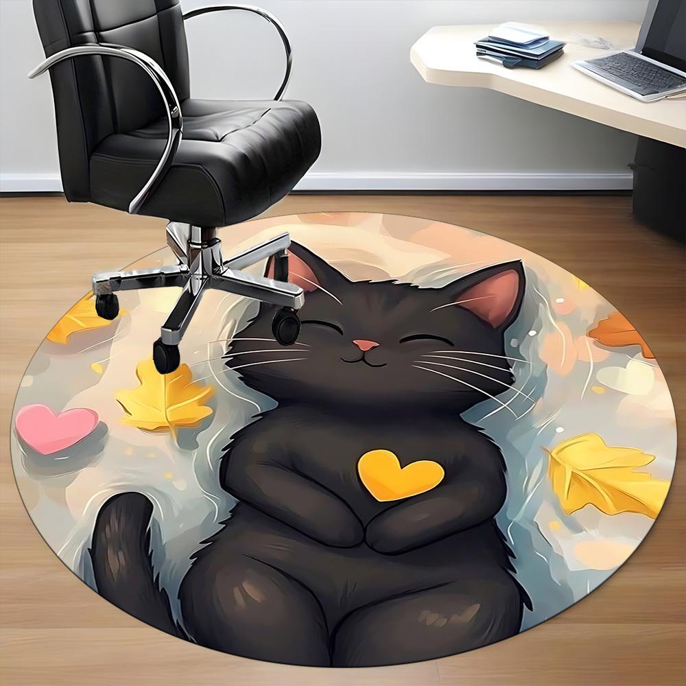 1pc Cat Heart Office Round Area Rug, Under Office Chairs Bedroom Living Room Home Decor, Room Deco, Available In Various Sizes