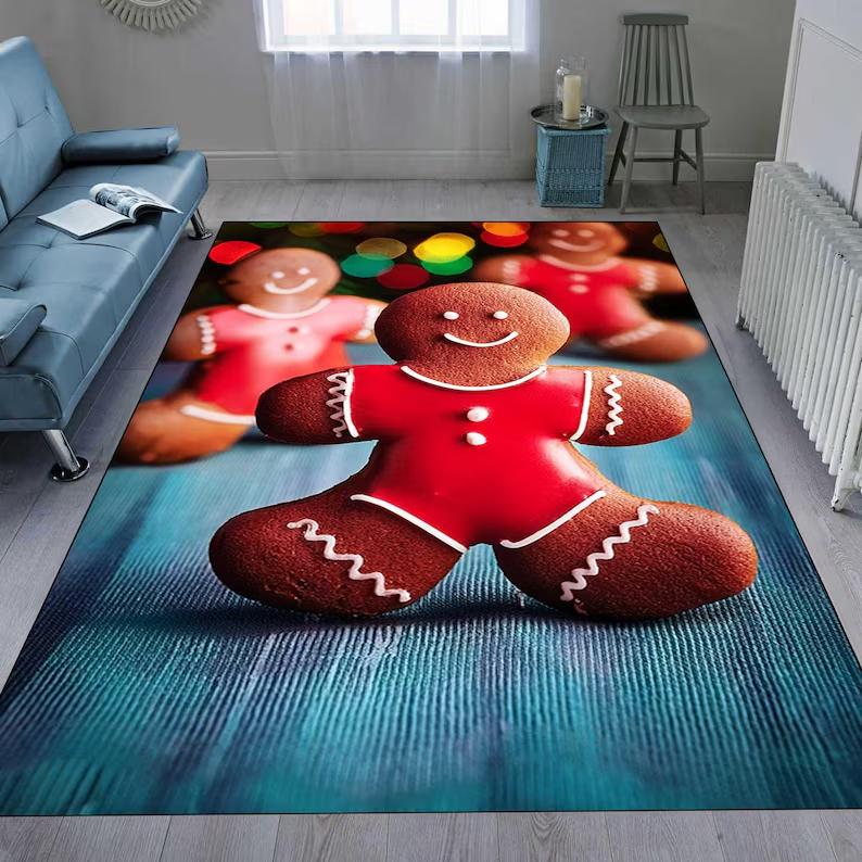 Christmas Gingerbread Man Rug Festive Holiday Living Room Bedroom Home Decoration Carpets