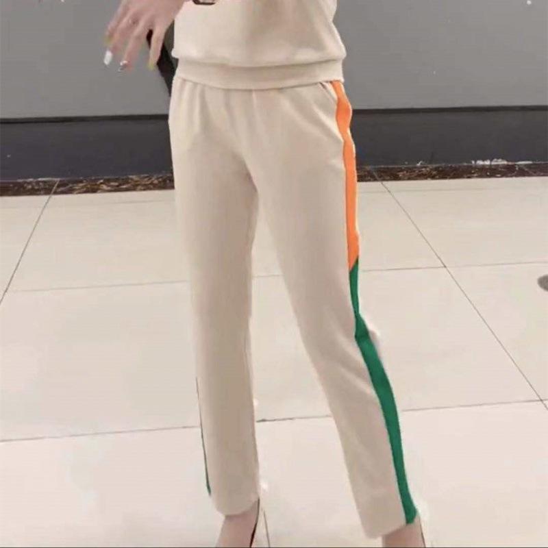 Casual Sports Suit for Women, Spring Letter Print, Stylish, Versatile, Slim Sweatshirt and Trousers Two-piece Set