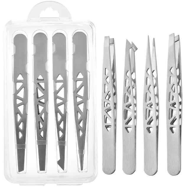 4Pcs High-quality Professional Tweezers Set - Perfect For Eyebrow Hair Removal, Eyelash Extensions Tweezers & For Men & Women