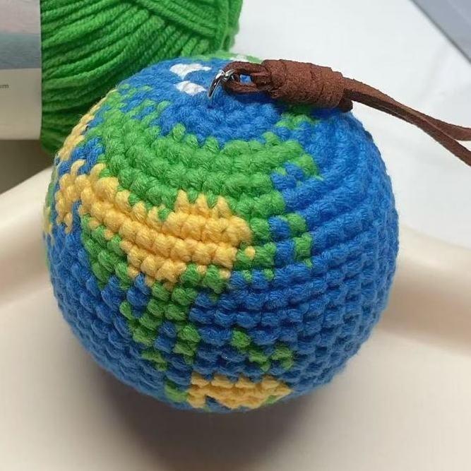 Earth Shaped Crochet Kit, DIY Yarn Material Pack for Couple Keychain Gift