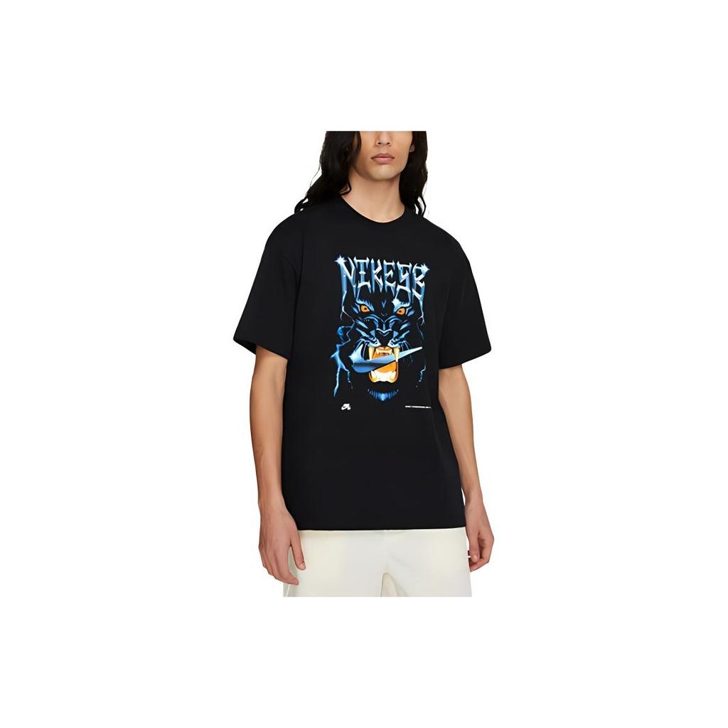 Nike SB Skateboard Print Strick Kurzarm T-Shirt Herren Oberteile Schwarz DD1301-010