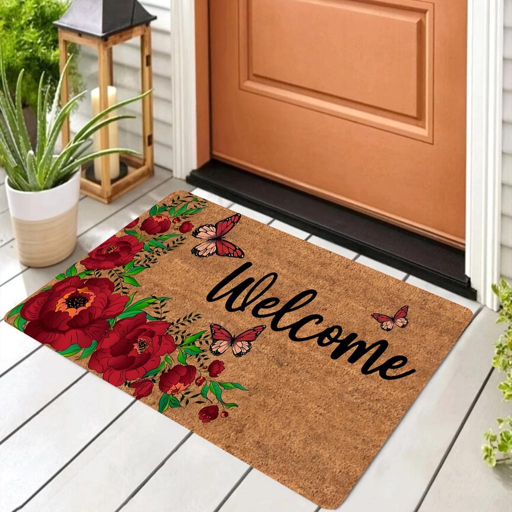 1Pcs Anti Fatigue Kitchen Rugs, Peony Butterfly  Print Waterproof Non-Slip Thick Cushioned Kitchen Mat Heavy Duty Comfort Standing Mat for Kitchen