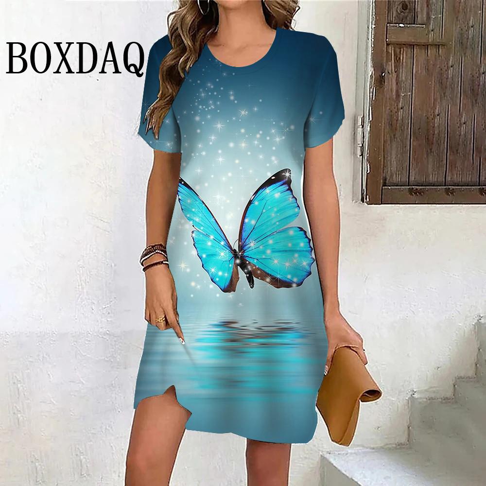 Tie Dye Gradient Butterfly Dresses For Women Summer Fashion Street Casual Short Sleeve Dress 3D Print Dress