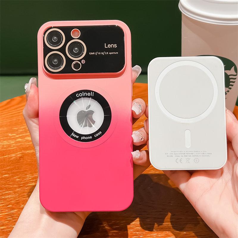 For Magsafe Large Window Camera Protection Case For iPhone 14 12 11 13 Pro Max Plus Logo Hole Magnetic Gradient Color Soft Cover