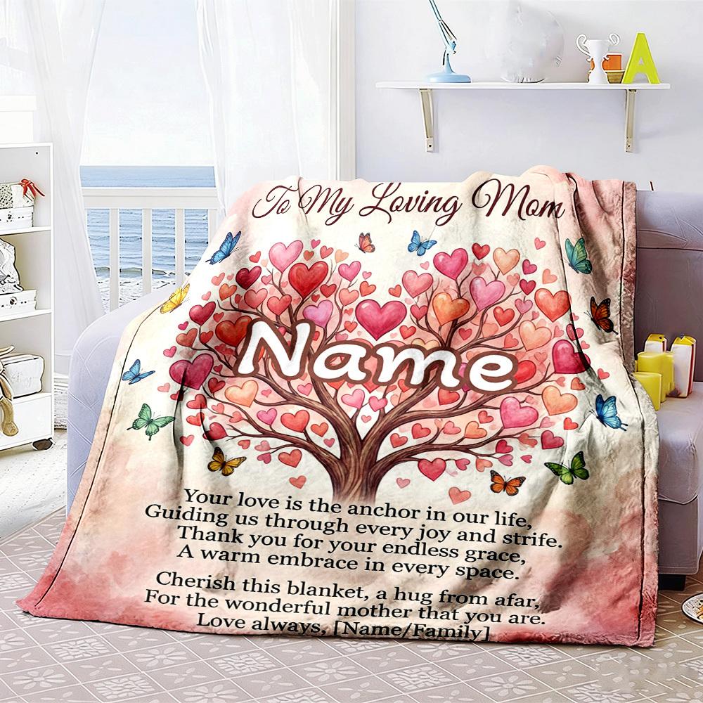 Home Customize Your Name Customize Your Name Blankets Love Mom Heart Tree Butterflies Cozy Soft Lightweight Allseason Multipurpose Customize Your Name