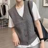 Women's Sleeveless Knit Vest V Neck Casual Knit Waistcoat Solid Color Cable Knit Cardigan Top